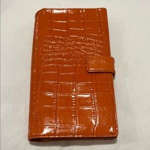 Orange Croc-Embossed Patent Leather Wallet